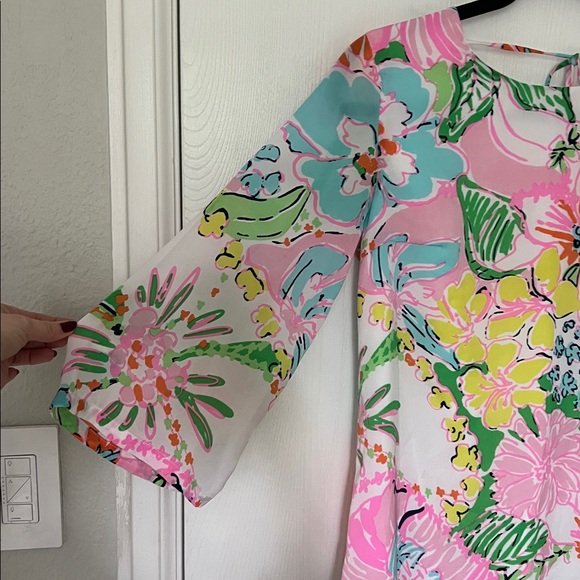 Lilly Pulitzer for Target Nosey Posey Pink Silky Mini Dress with Quarter Sleeves - Picture 4 of 8